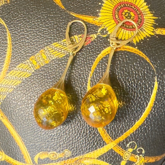Genuine Faceted Honey Amber Gold/Sterling Dangle Earrings - Picture 1 of 13
